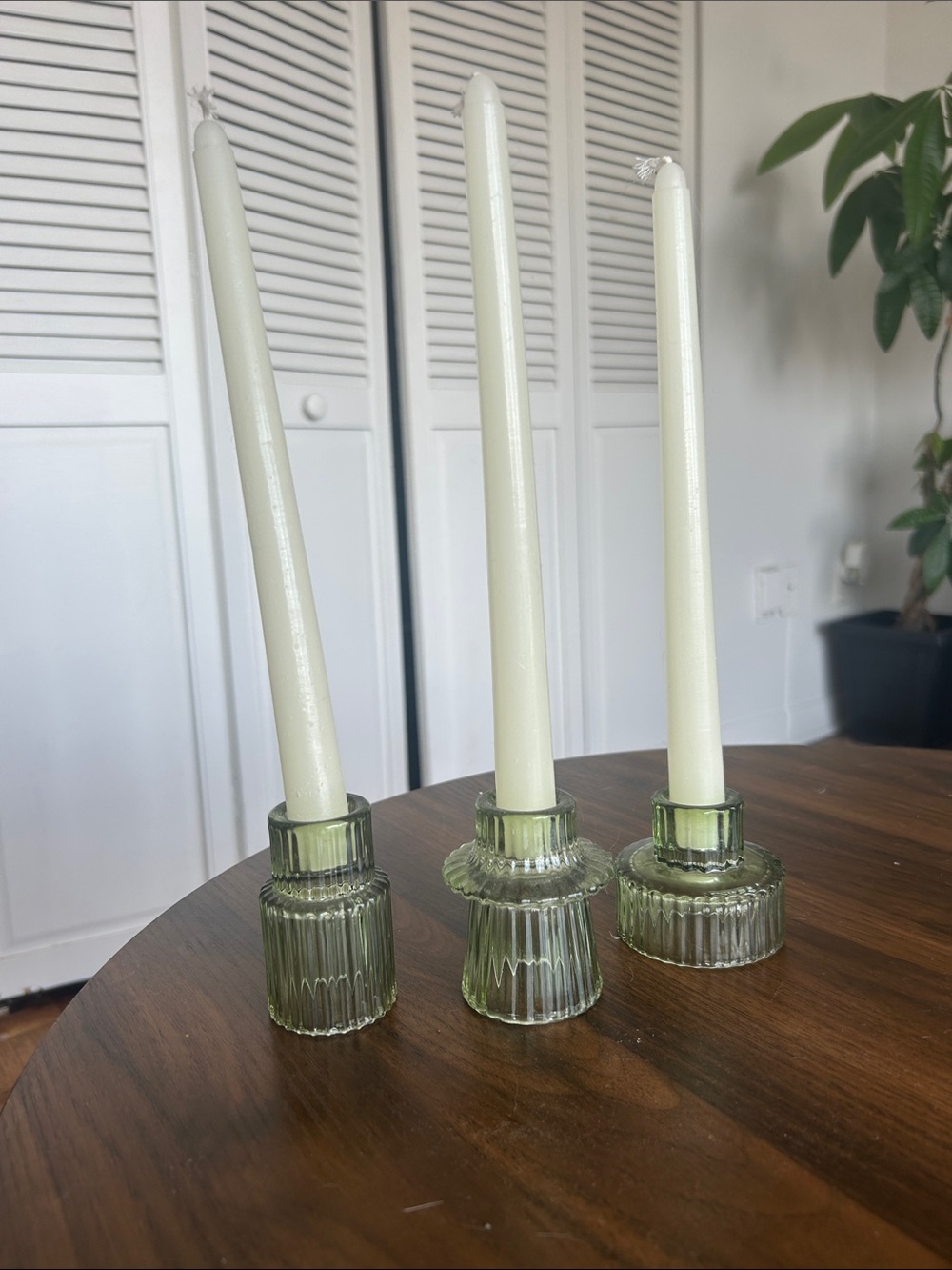Green Glass Taper Candle Holders -